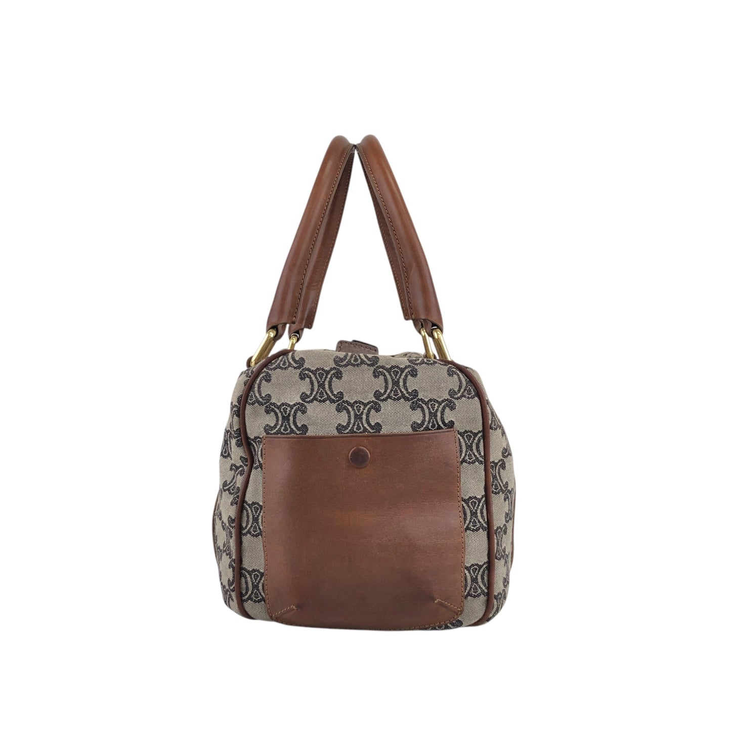 CELINE Blason Small Boston bag Handbag Beige Vintage ypu3vy