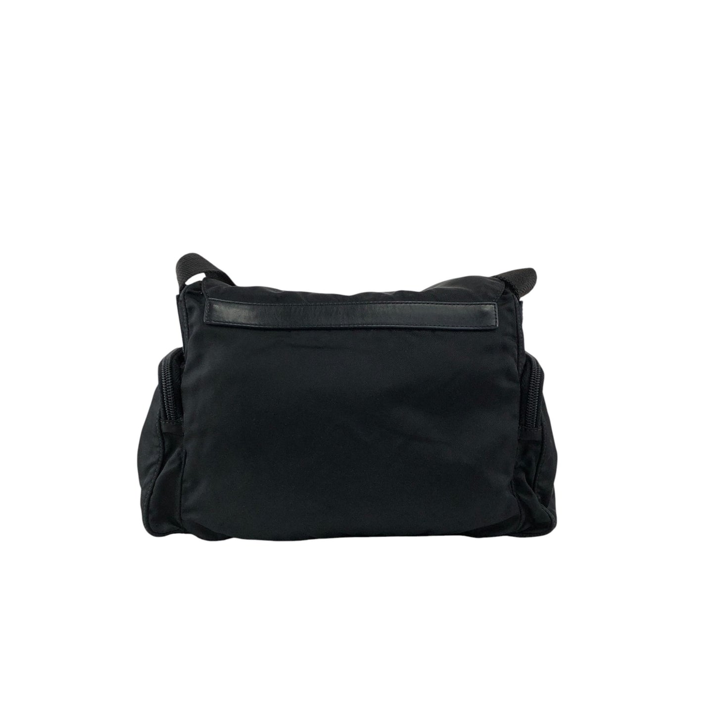 PRADA Tessuto Triangle Logo Front Buckle Side Pocket Shoulder bag Black Vintage 75anhg