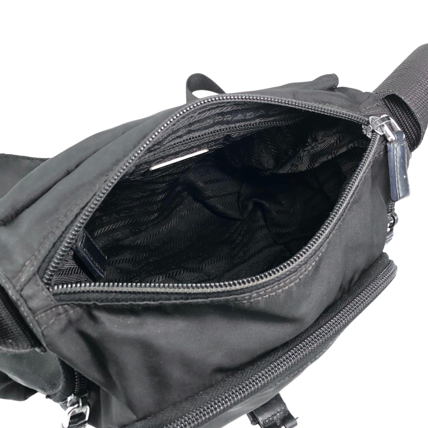 PRADA Tessuto Triangle Logo Front Buckle Side Pocket Shoulder bag Black Vintage 75anhg