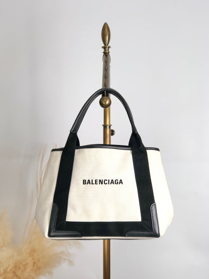 BALENCIAGA Handbag Totebag White×Black Vintage bpp756