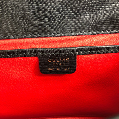 CELINE Logo Charm Front Buckle Shoulder bag Black Vintage vy8ymm