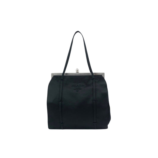 PRADA Logo Metal Clasp Small Handbag Black Vintage sh35vg
