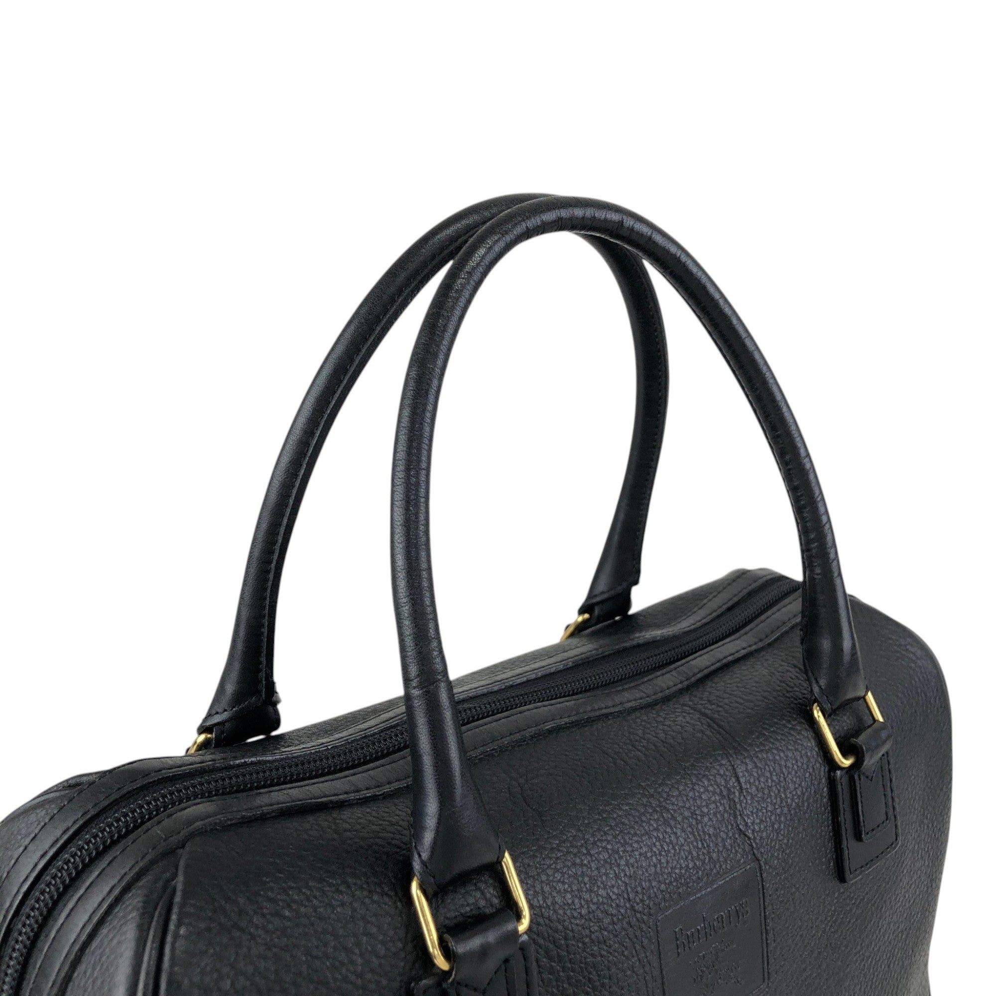 BURBERRY Logo Embossed Handbag Boston bag Black Vintage 2cz4a2