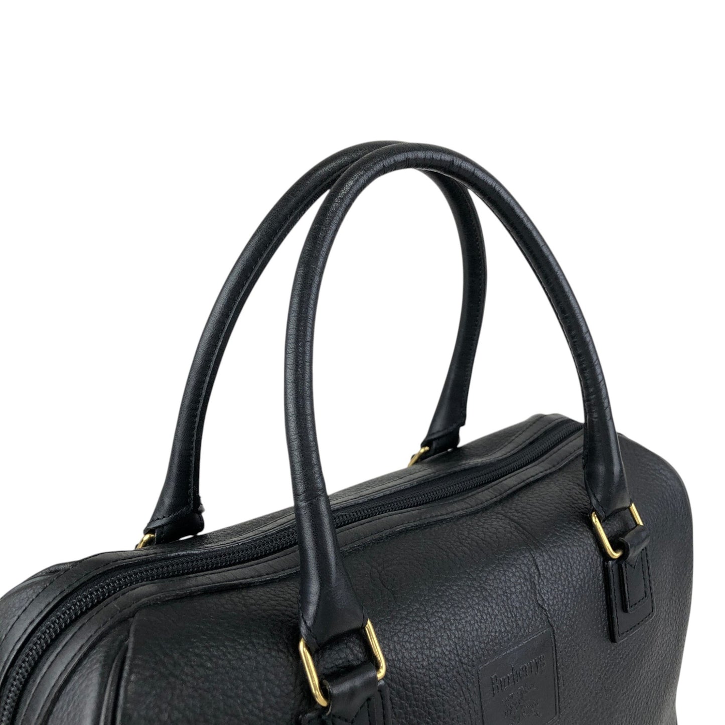 BURBERRY Logo Embossed Handbag Boston bag Black Vintage 2cz4a2