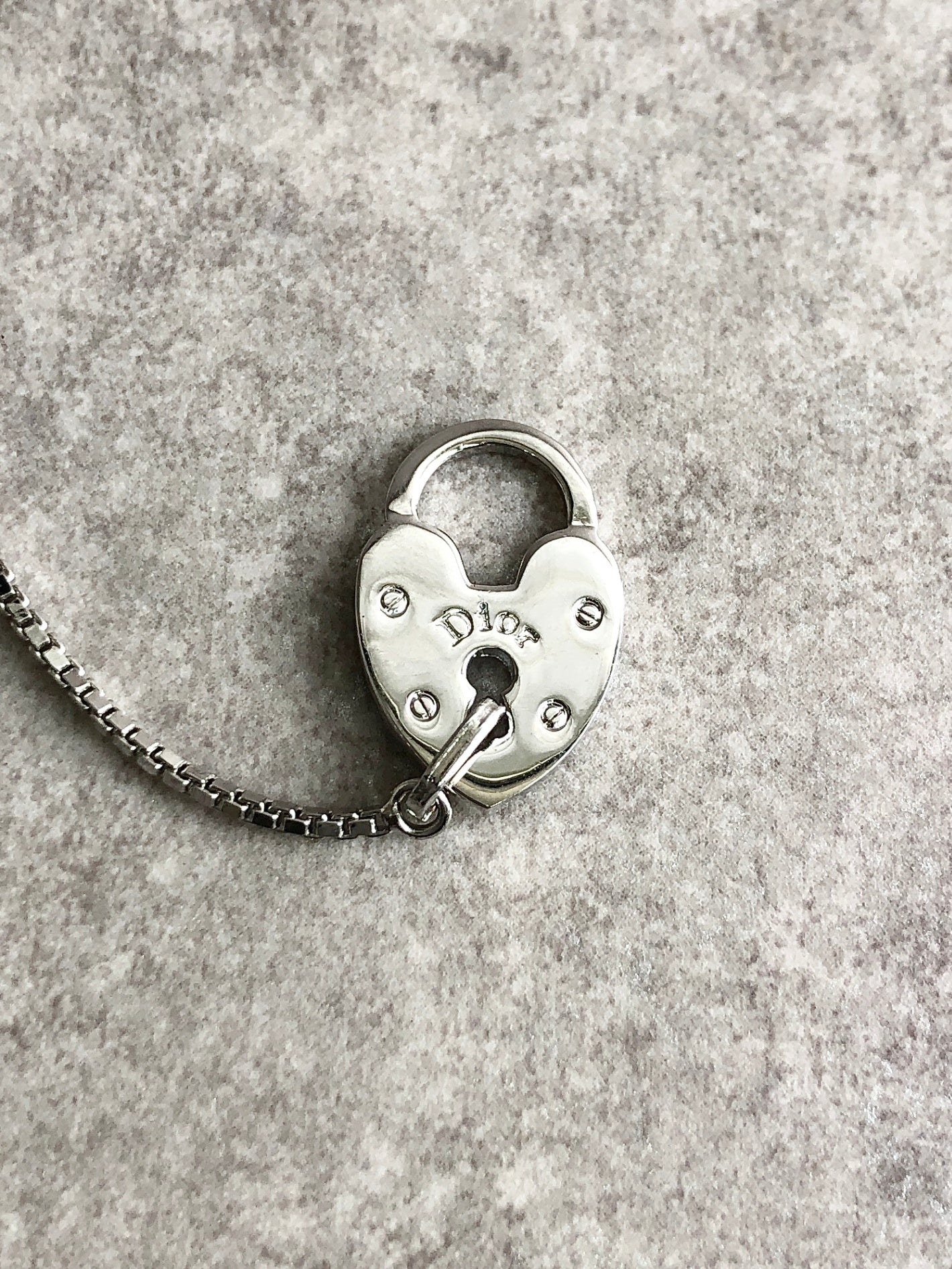 Christian Dior Logo Heart Motif Necklace Silver Vintage psrkeb