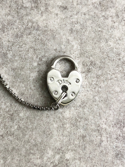 Christian Dior Logo Heart Motif Necklace Silver Vintage psrkeb