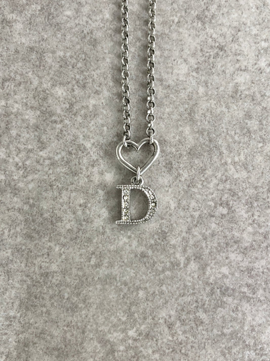 Christian Dior Logo Motif Rhinestone Necklace Silver Vintage eru8rm
