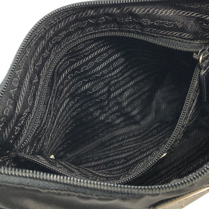 PRADA Triangle Logo Nylon Leather Shoulder bag Hobobag Black Vintage na2ut2