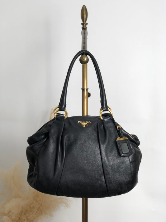 PRADA Logo Two-way Handbag Shoulder bag Black Vintage b3cs48