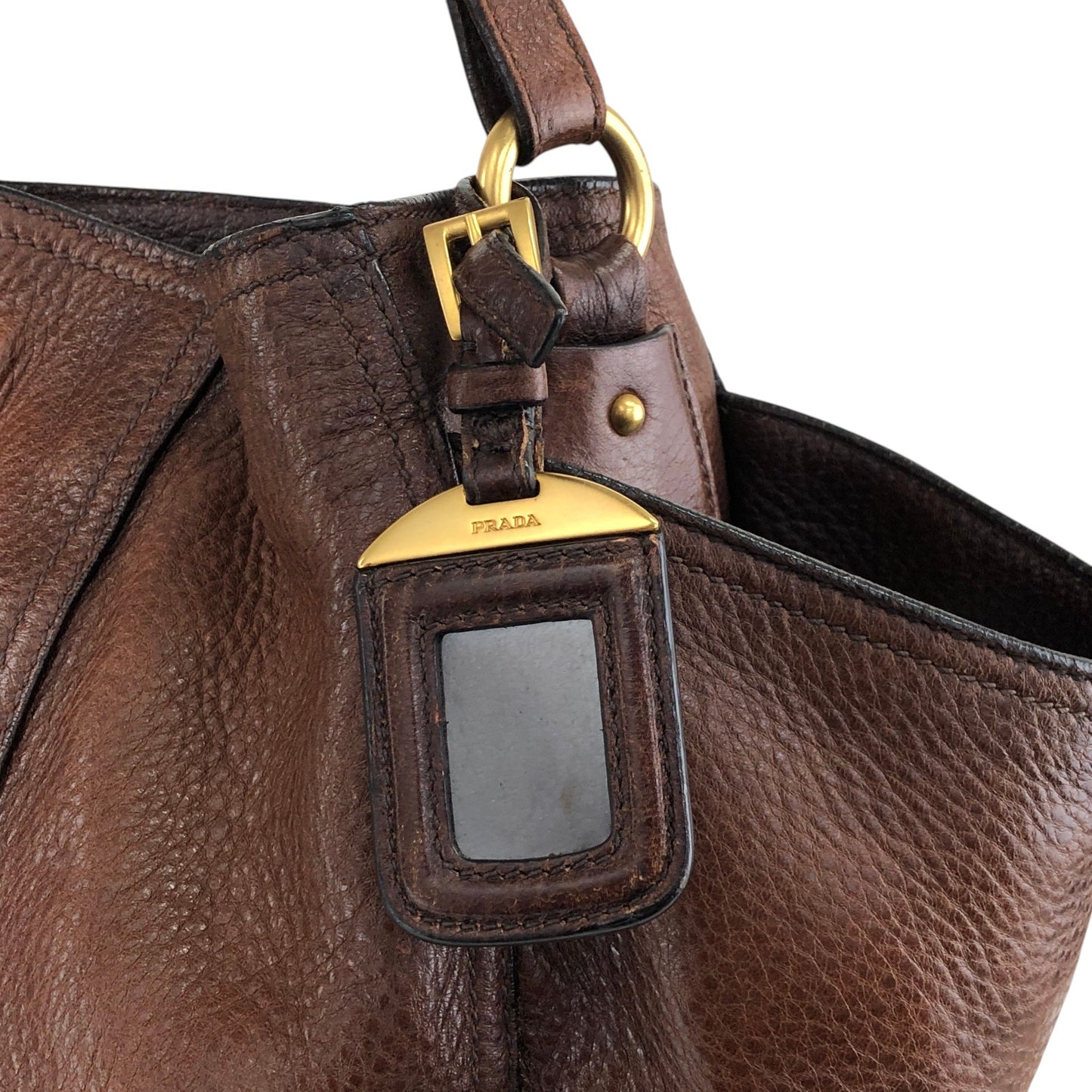 PRADA Logo Shoulder bag Brown Vintage viv5ss