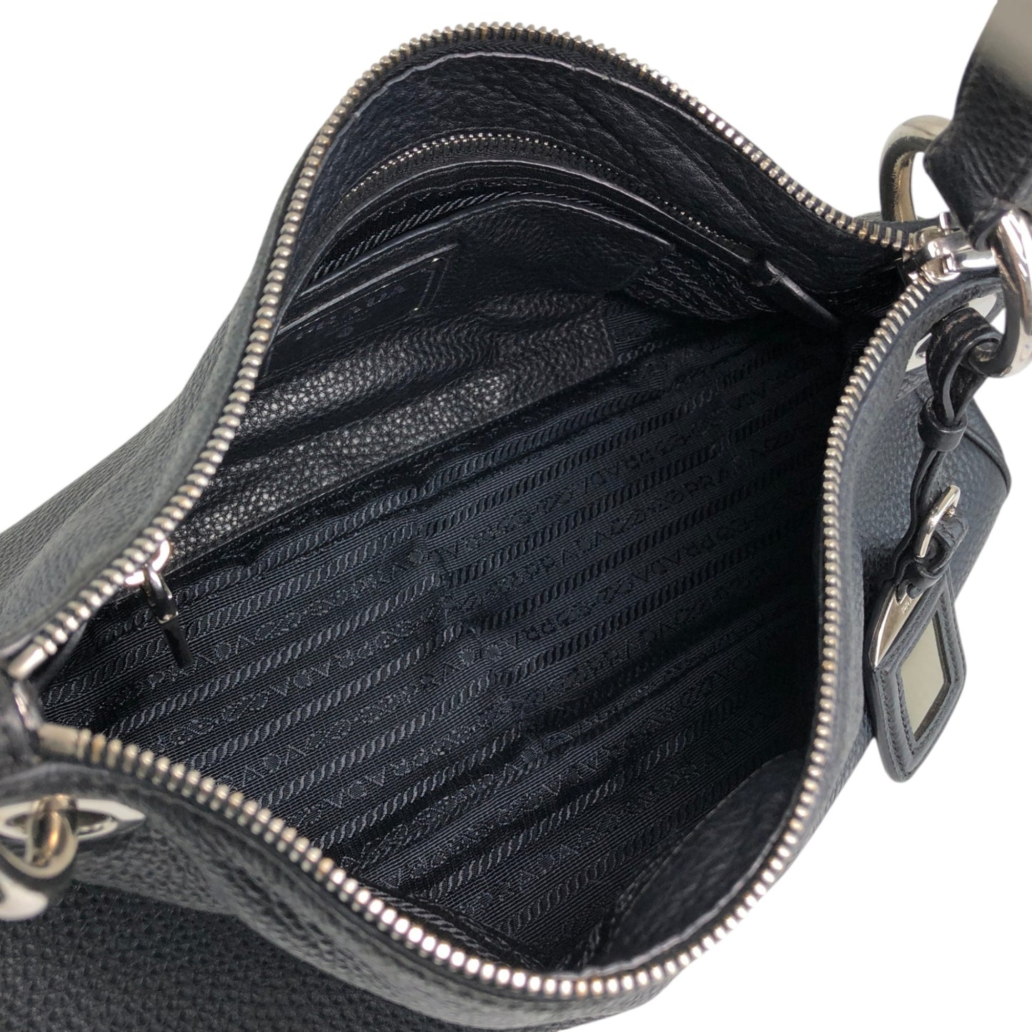PRADA Logo Shoulder bag Hobobag Black Vintage 3hyfab