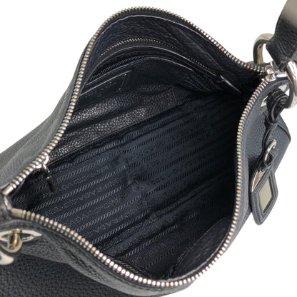 PRADA Logo Shoulder bag Hobobag Black Vintage 3hyfab