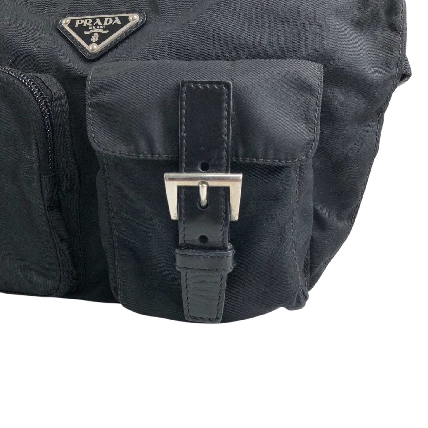 PRADA Triangle Logo Front Pocket Sling bag Black Vintage ts8rf4