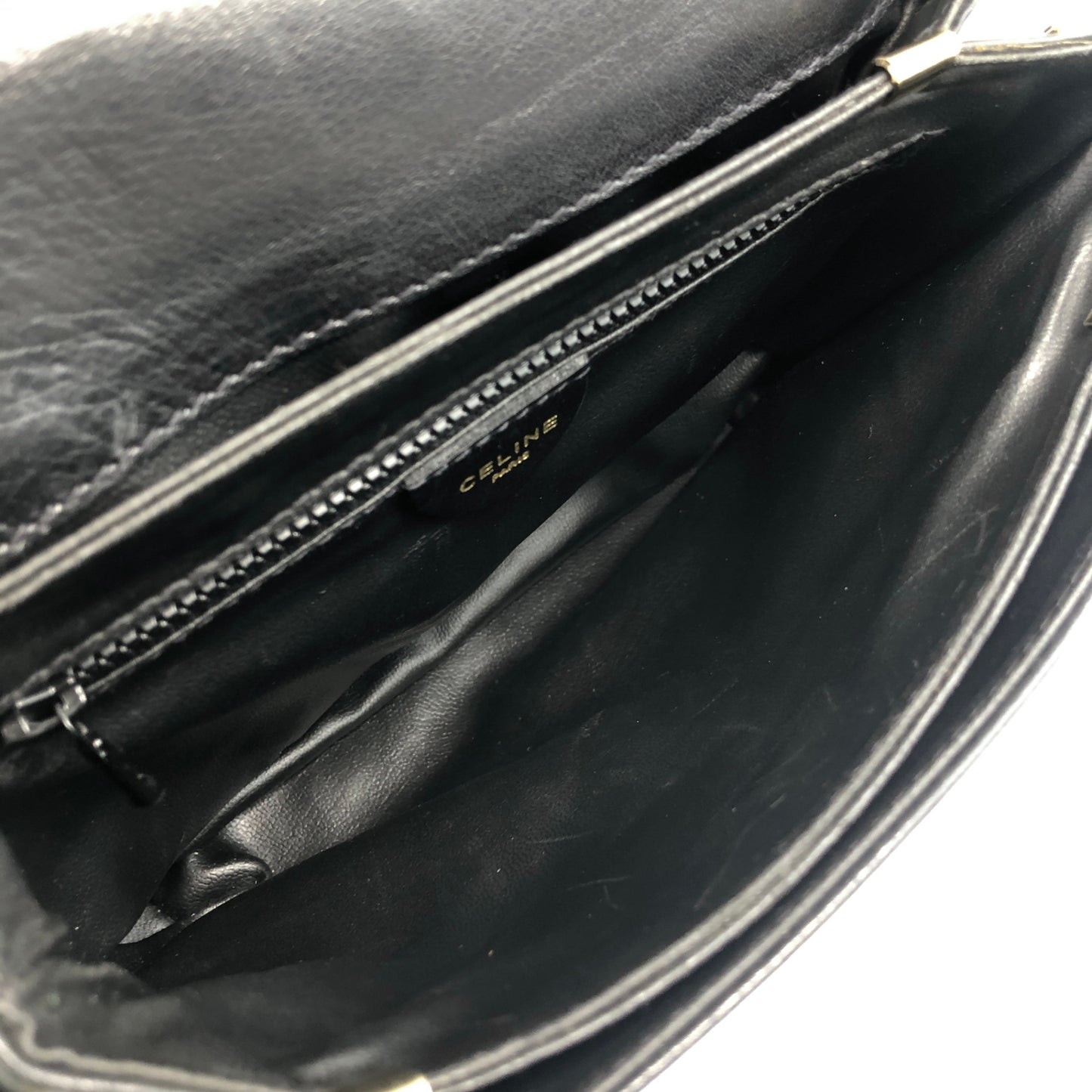 CELINE Triomphe Piping Shoulder bag Black×Brown Vintage 5hc7wn