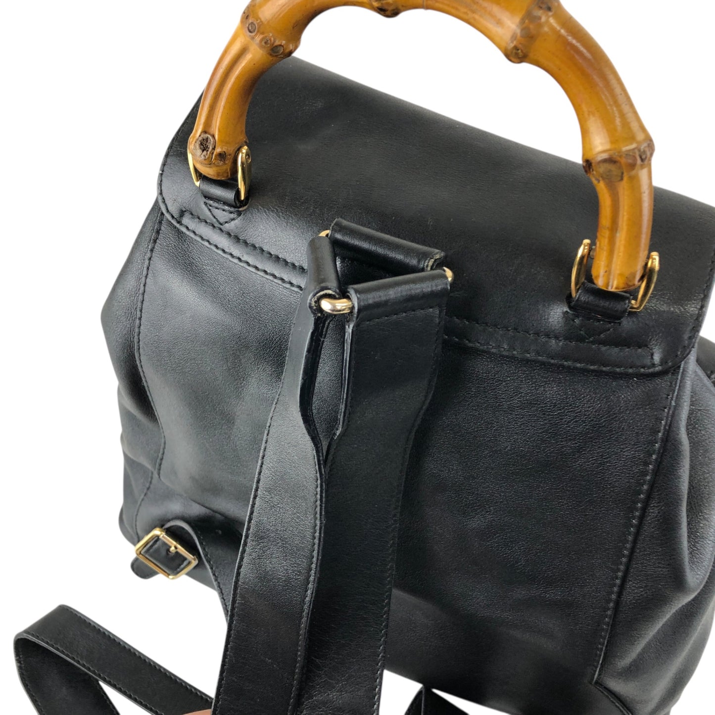 GUCCI Bamboo Front Buckle Backpack Black Vintage gaic2f