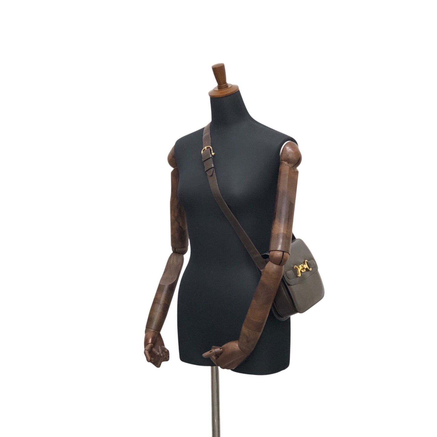 CELINE Horse Bit Turn Lock Shoulder bag Dark Brown Vintage frjwyw