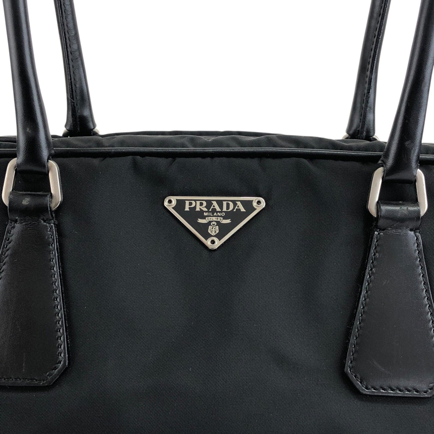 PRADA 三角形標誌小號波士頓包手提包黑色復古 djrwbv