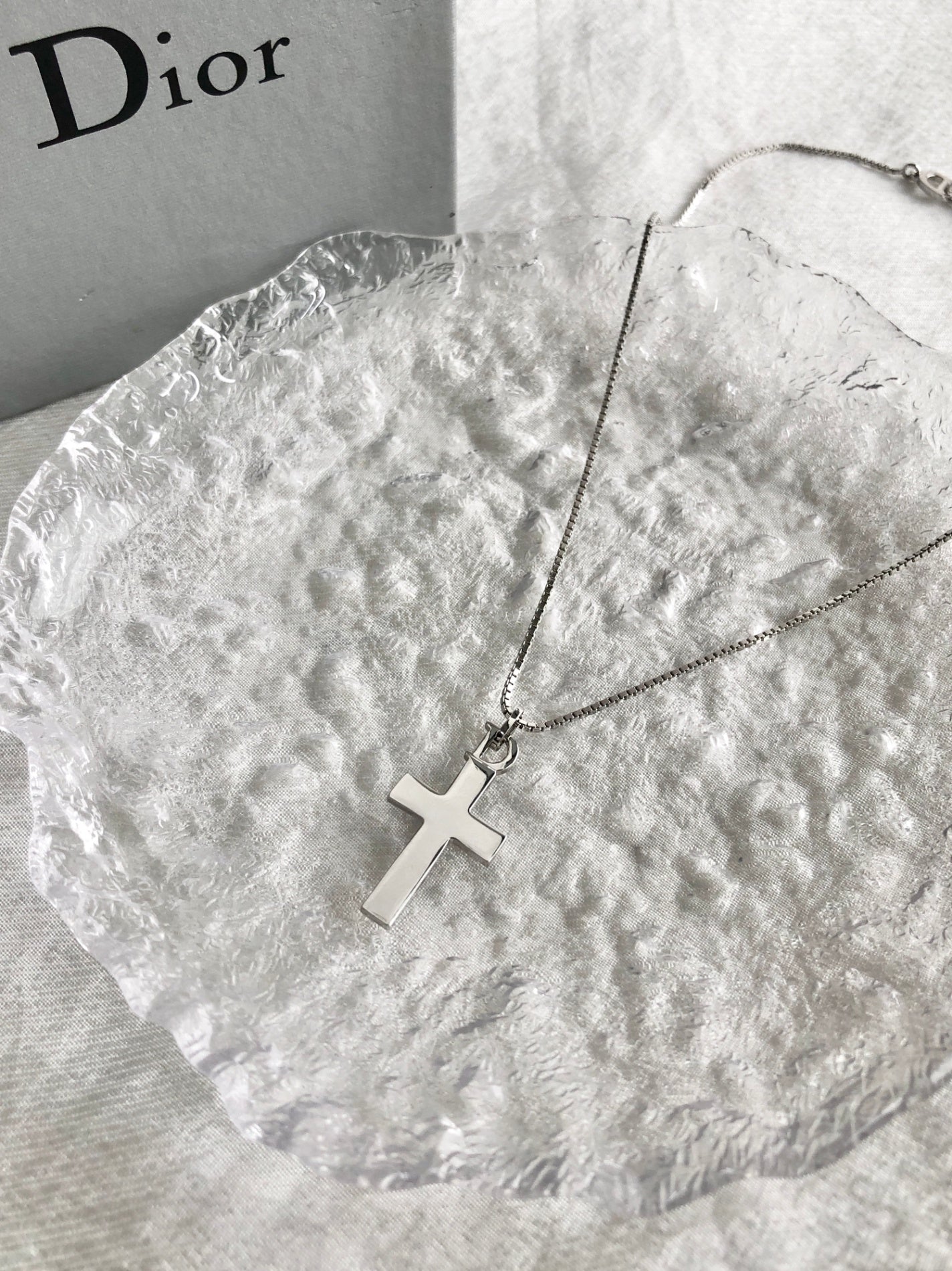 Christian Dior Cross Motif Necklace Silver Vintage pskcsi