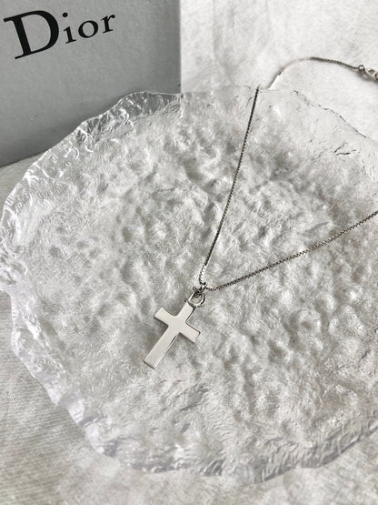 Christian Dior Cross Motif Necklace Silver Vintage pskcsi