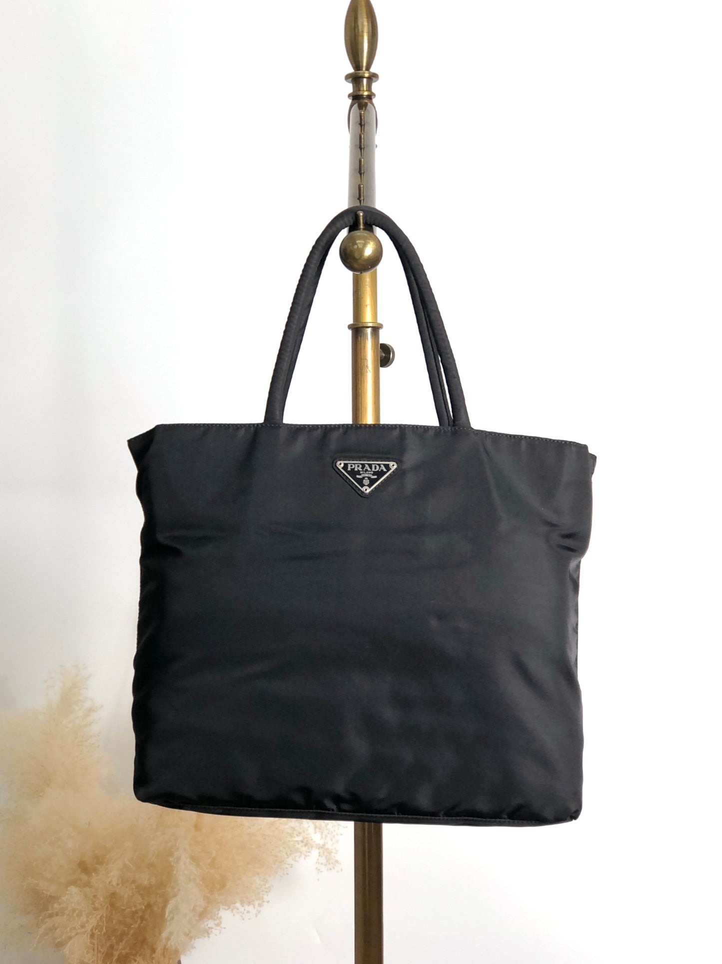 PRADA Tessuto Triangle Logo Handbag Totebag Black Vintage 4fphjj