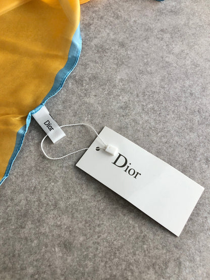 Christian Dior Logo Silk Scarf Yellow×Blue Vintage fybztt