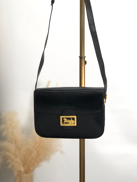 CELINE Horse Carriage Crossbody Shoulder bag Black Vintage nbxnta