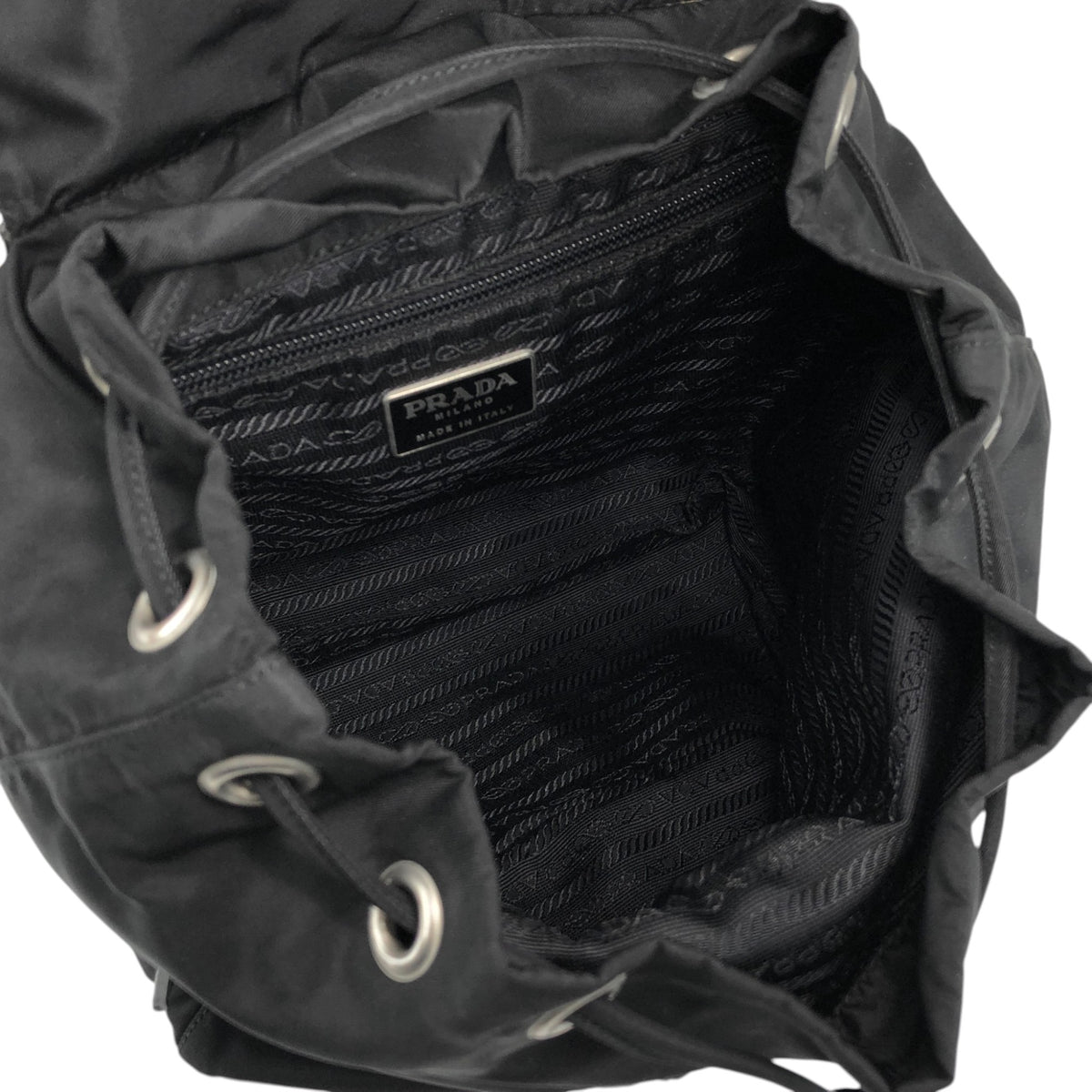PRADA Tessuto Triangle Logo Double Pocket Backpack Black Vintage hspzjr