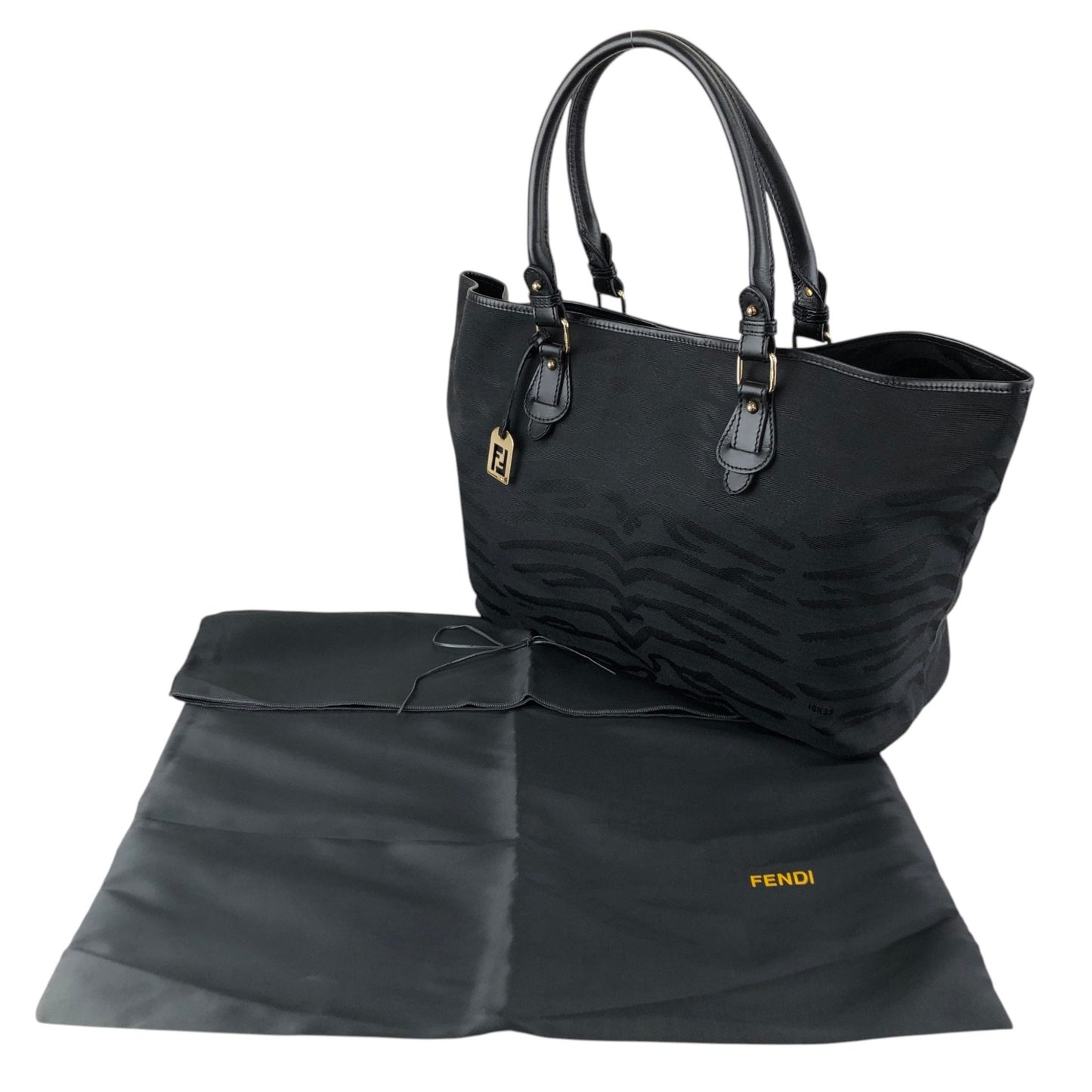 FENDI Logo Charm Handbag Totebag Black Vintage sgtpj5