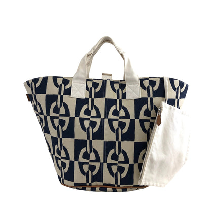 HERMES Canvas Handbag White×Navy Vintage  gcapty