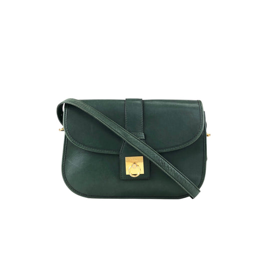 CELINE Gancini Shoulder bag Green Vintage jh6t3a