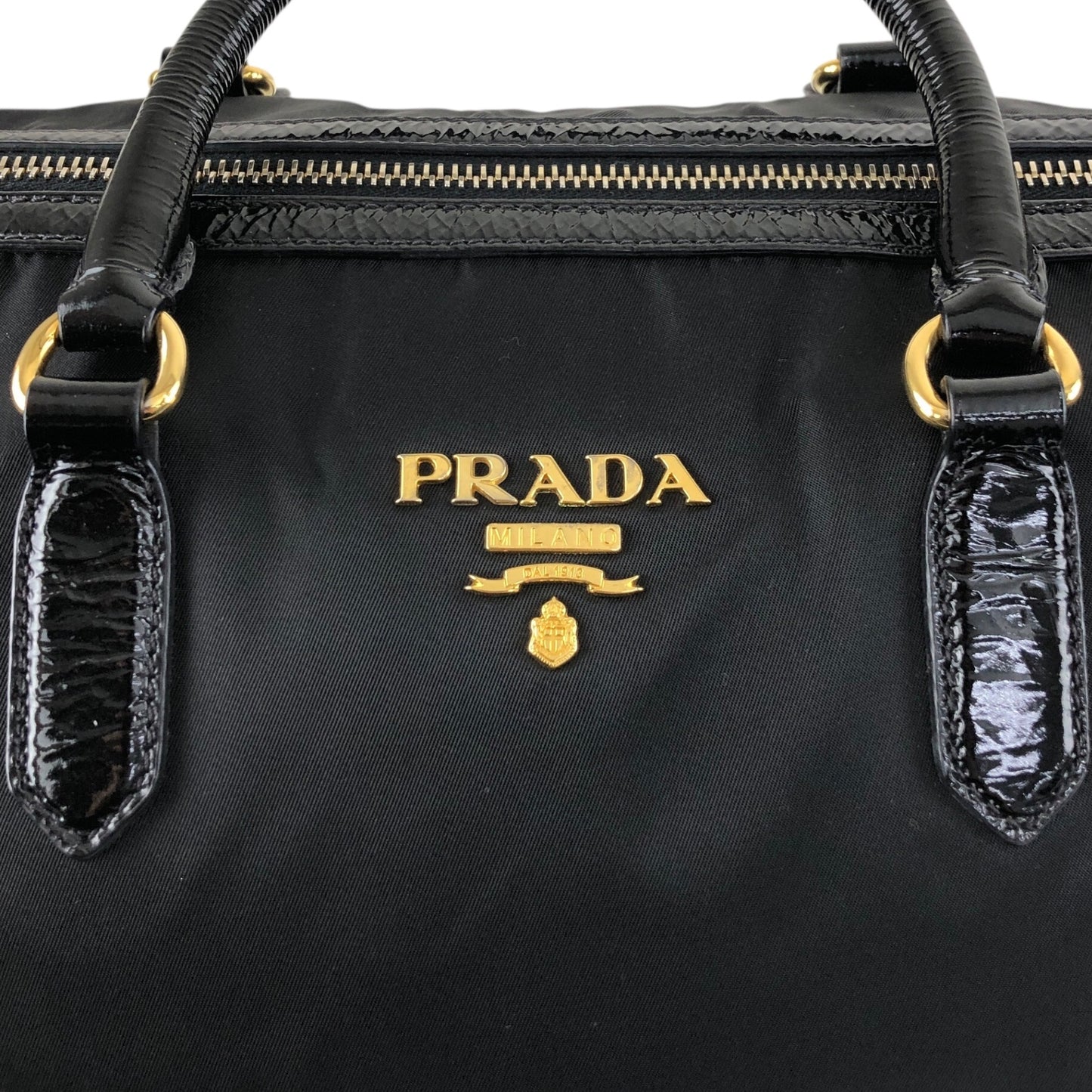 PRADA Logo Handbag Boston bag Black Vintage czrvv6