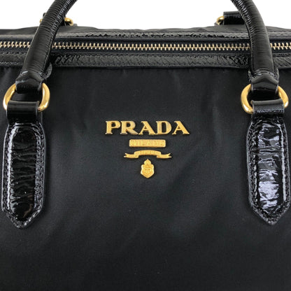 PRADA Logo Handbag Boston bag Black Vintage czrvv6