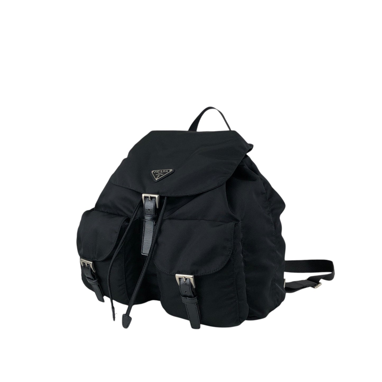 PRADA Tessuto Triangle Logo Double Pocket Backpack Black Vintage scciib