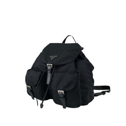 PRADA Tessuto Triangle Logo Double Pocket Backpack Black Vintage scciib