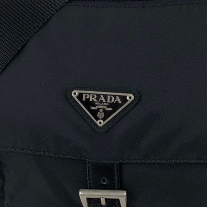PRADA Triangle Logo Front Buckle Shoulder bag Black Vintage cxgmd6