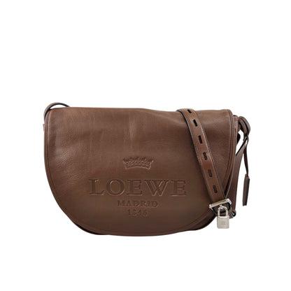 LOEWE Logo Embossed Shoulder bag Brown Vintage 7c7s5w