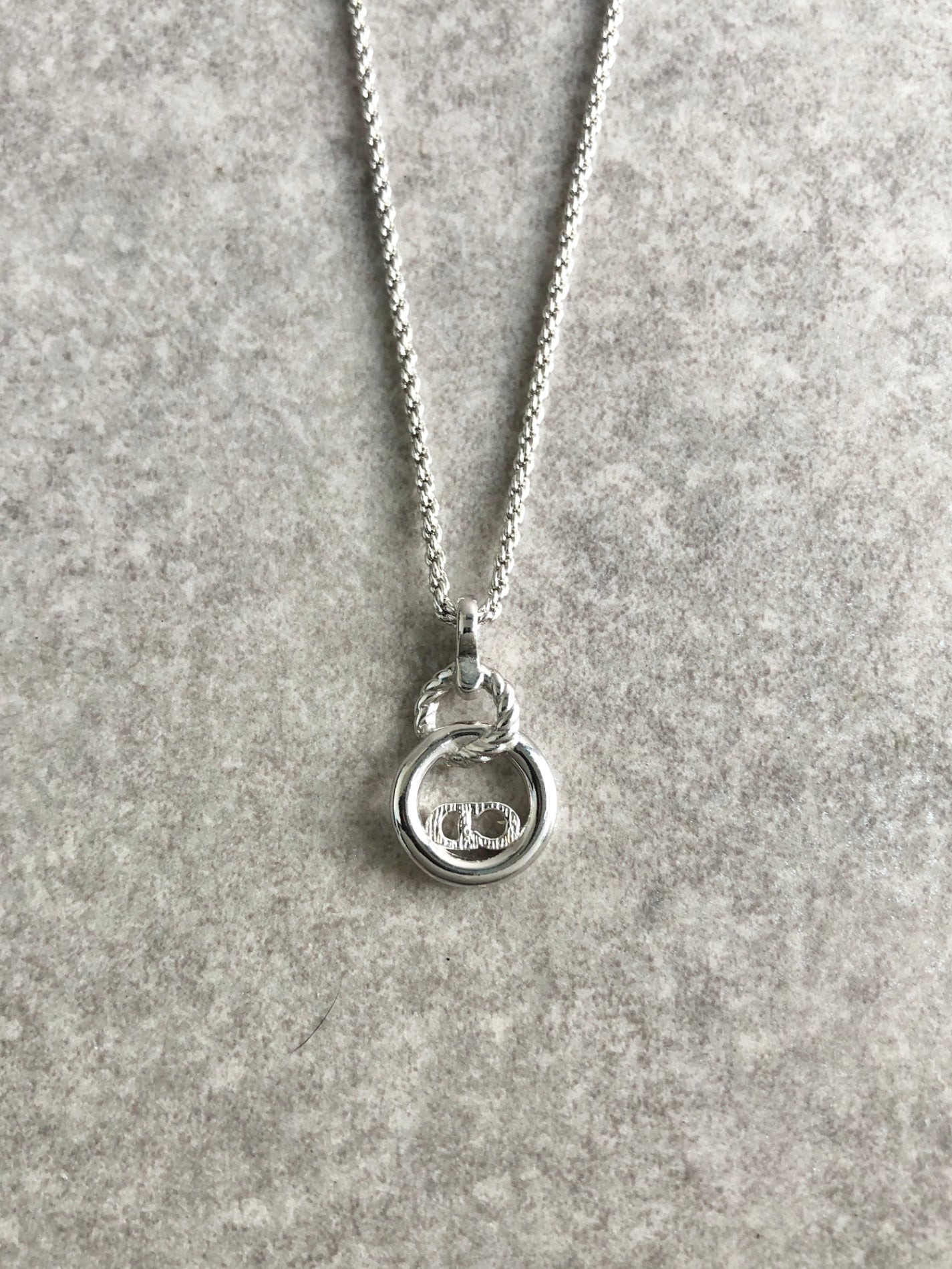 Christian Dior CD Logo Necklace Silver Vintage i6sati