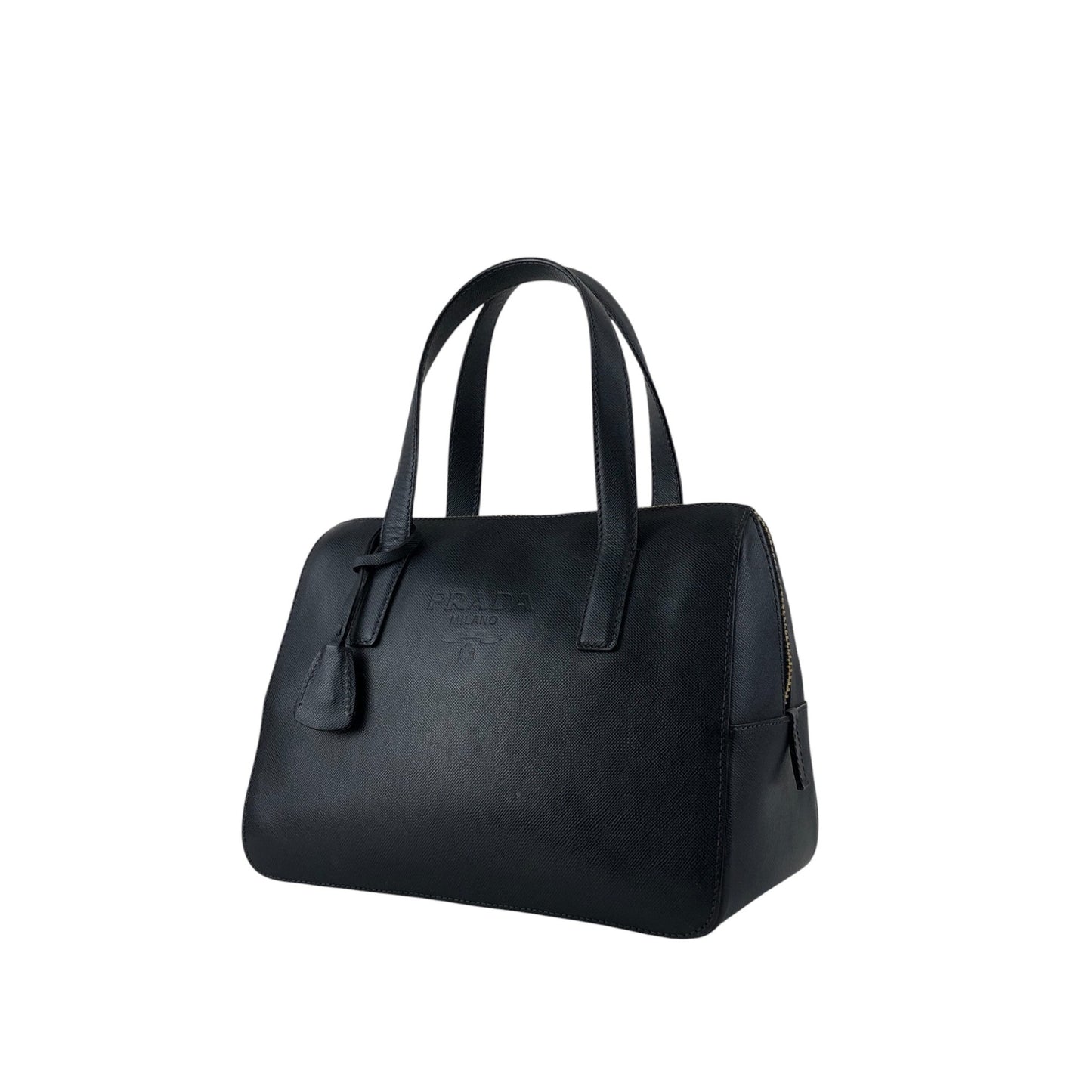 PRADA Logo Embossed Padlock Handbag Navy Vintage w43cew