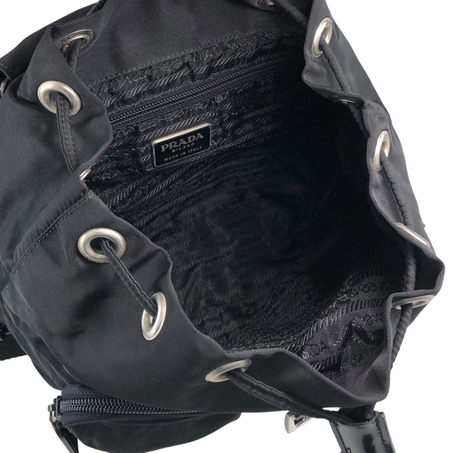 PRADA Tessuto Triangle Logo Double Pocket Backpack Black Vintage msvumv