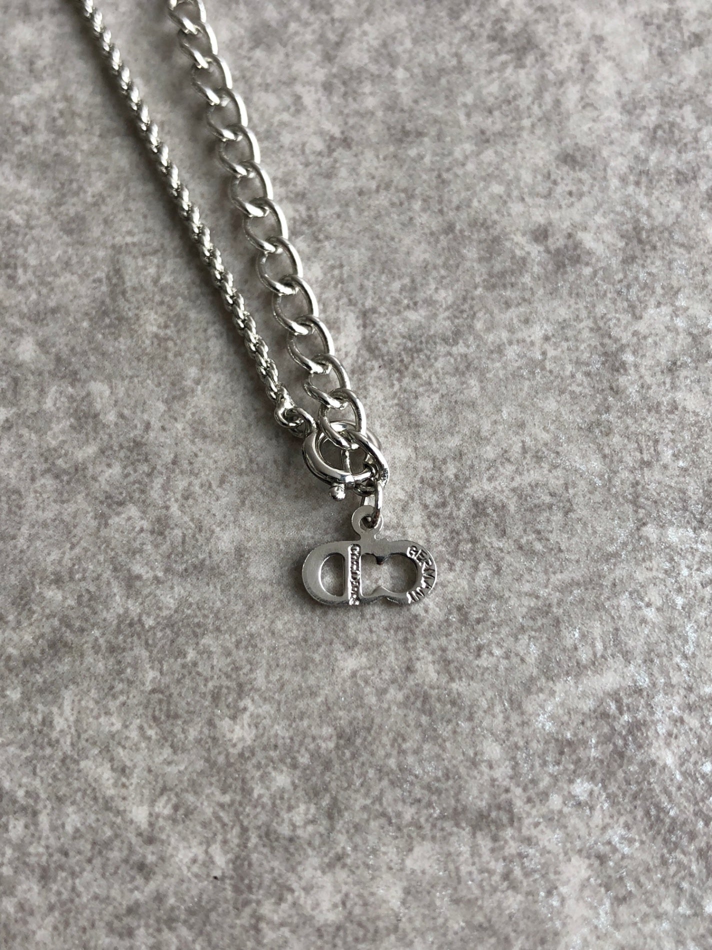 Christian Dior CD Logo Motif Necklace Silver Vintage 2ar88r