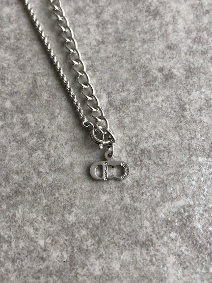 Christian Dior CD Logo Motif Necklace Silver Vintage 2ar88r