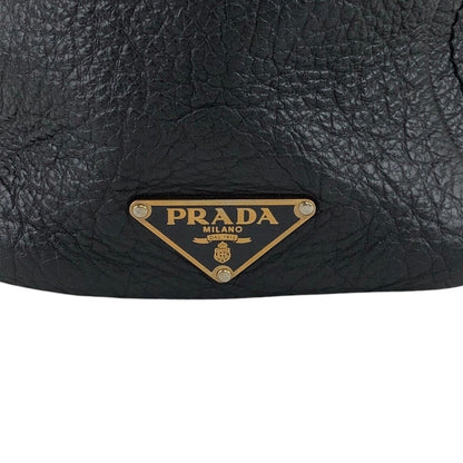 PRADA Triangle Logo Metal Clasp Handbag Black Vintage caemtz
