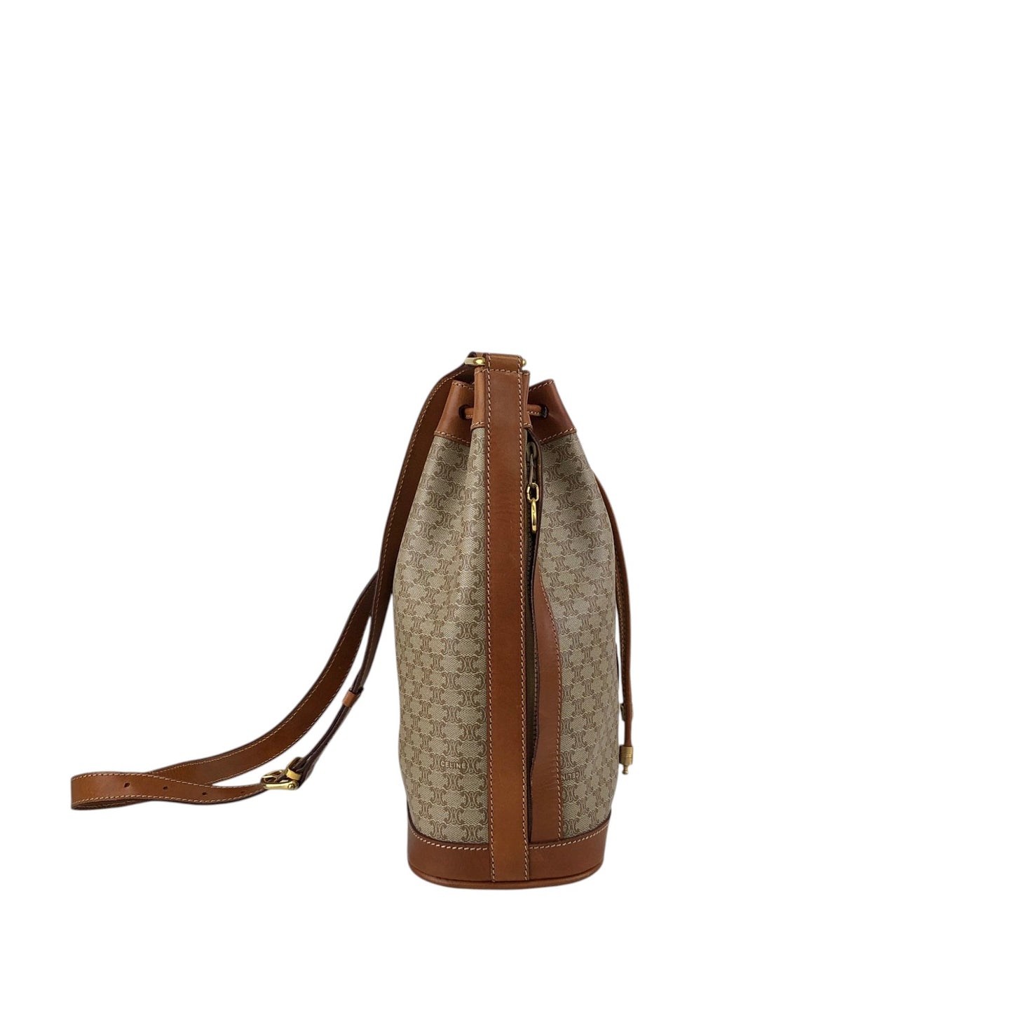 CELINE Macadam Blason Drawstring Shoulder bag Beige Vintage xyjee7