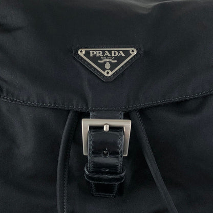 PRADA Tessuto Triangle Logo Front Buckle Backpack Black Vintage vwh35w