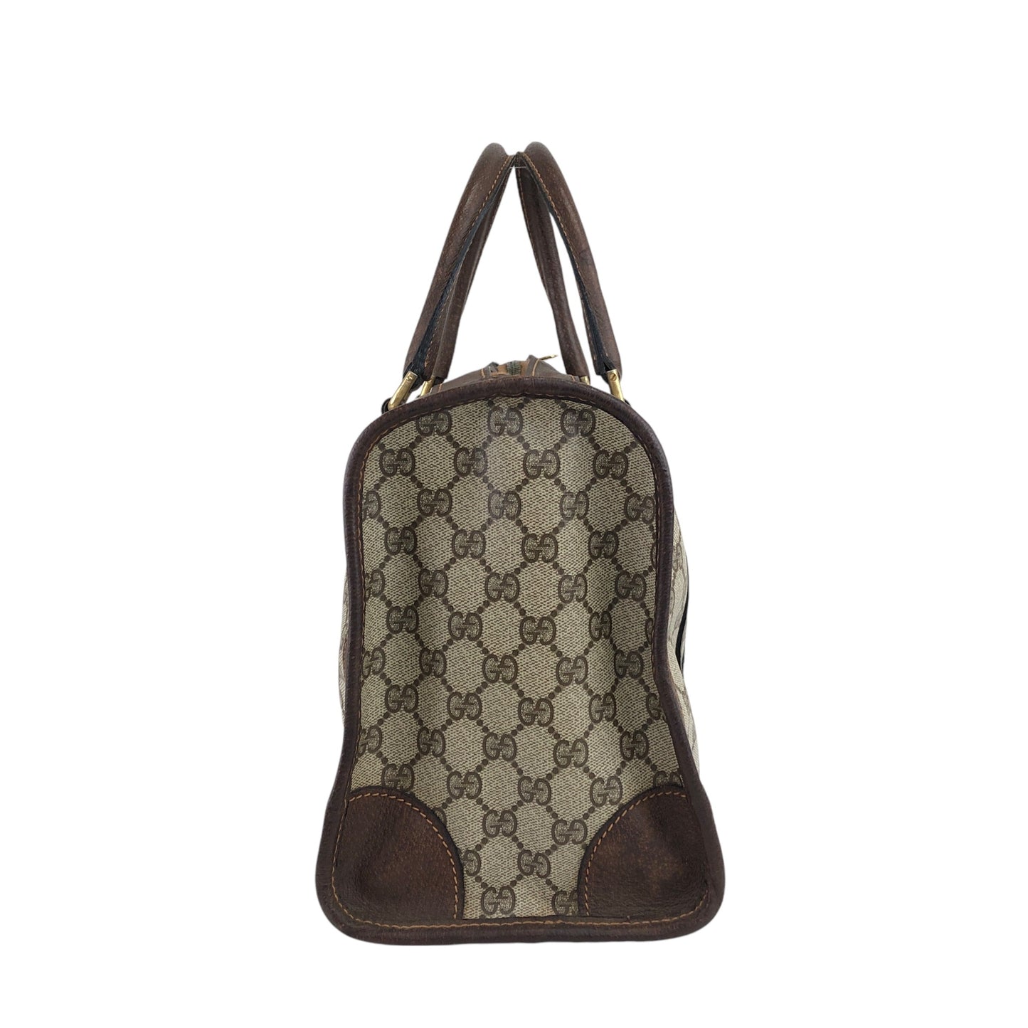 GUCCI Sherry Line GG Canvas Handbag Boston bag Brown Vintage pcefbw