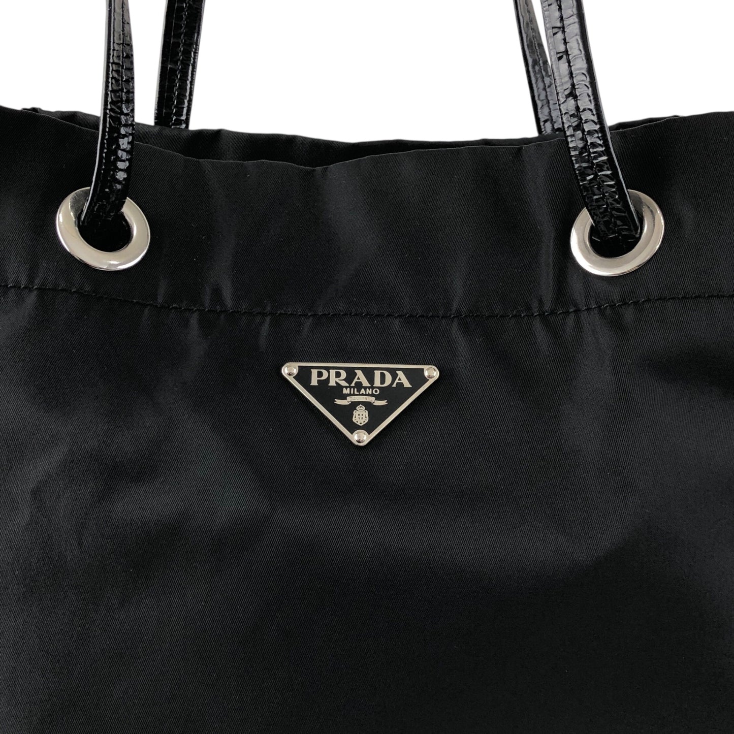 PRADA Tessuto Triangle Logo Drawstring Handbag Totebag Black Vintage 8y7i6t