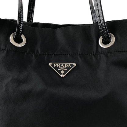 PRADA Tessuto Triangle Logo Drawstring Handbag Totebag Black Vintage 8y7i6t