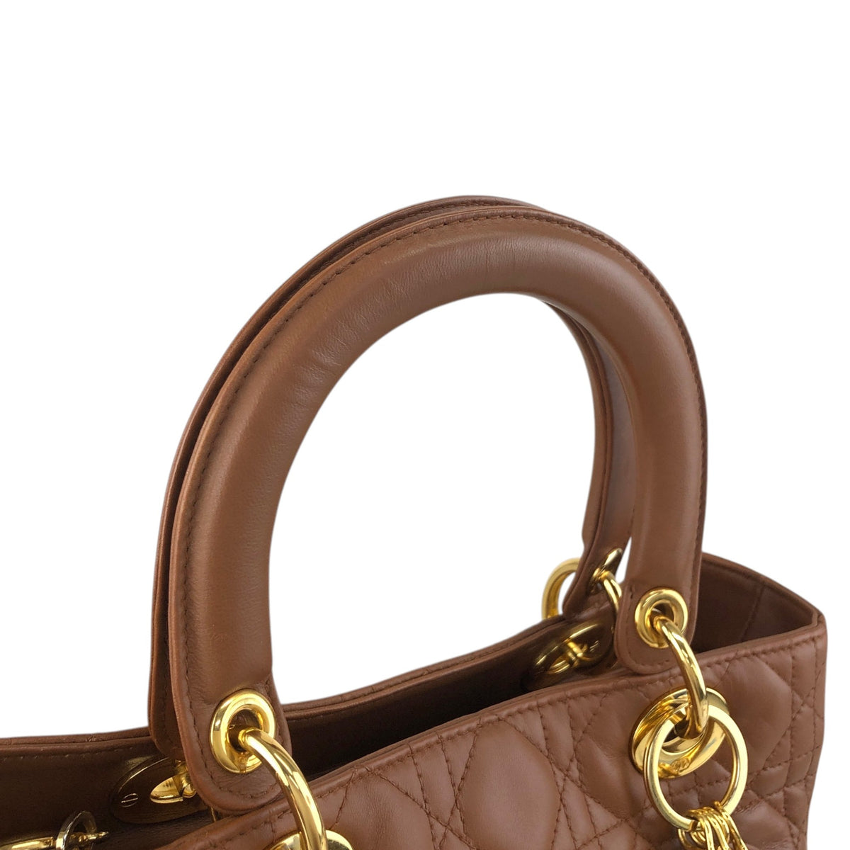 Christian Dior Lady Dior Cannage Logo Charm Two-way Handbag Shoulder bag Brown Vintage 5n4tvr