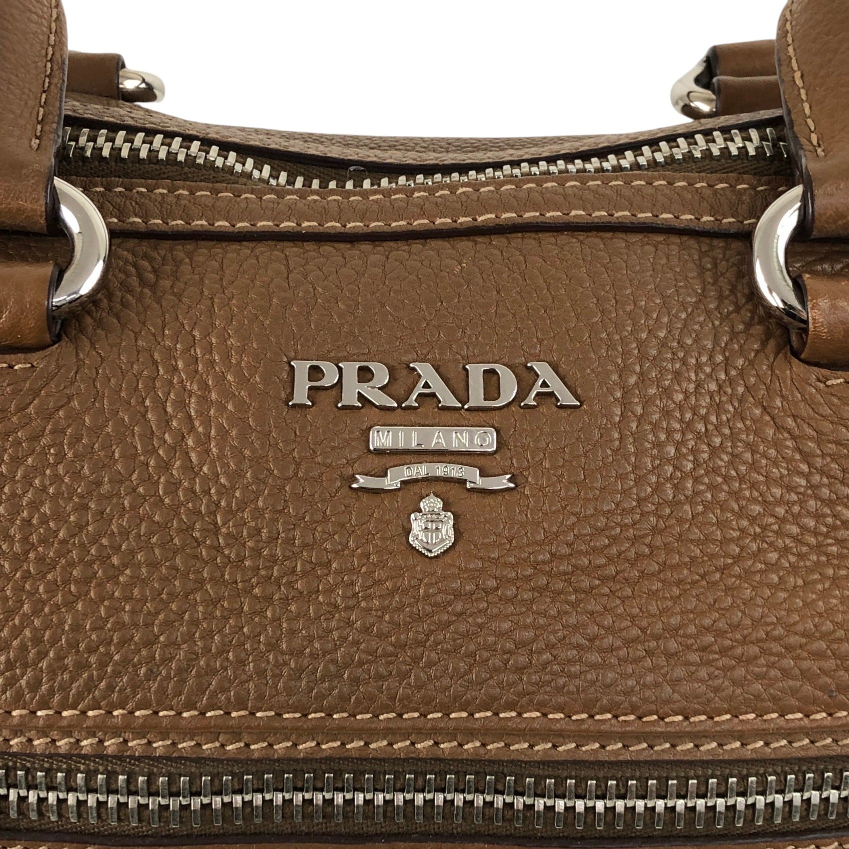 パパ PRADA VITELLO PHENIX Two-way Handbag Shoulder bag Brown BL0805