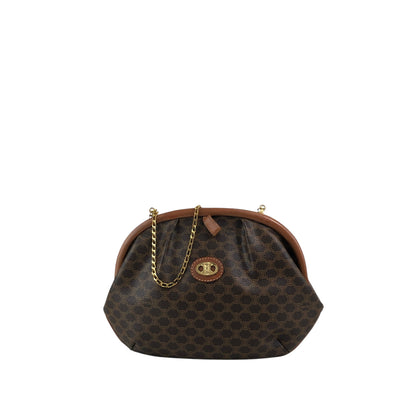CELINE Macadam Metal Closure Chain Shoulder bag Brown Vintage tfpb4s